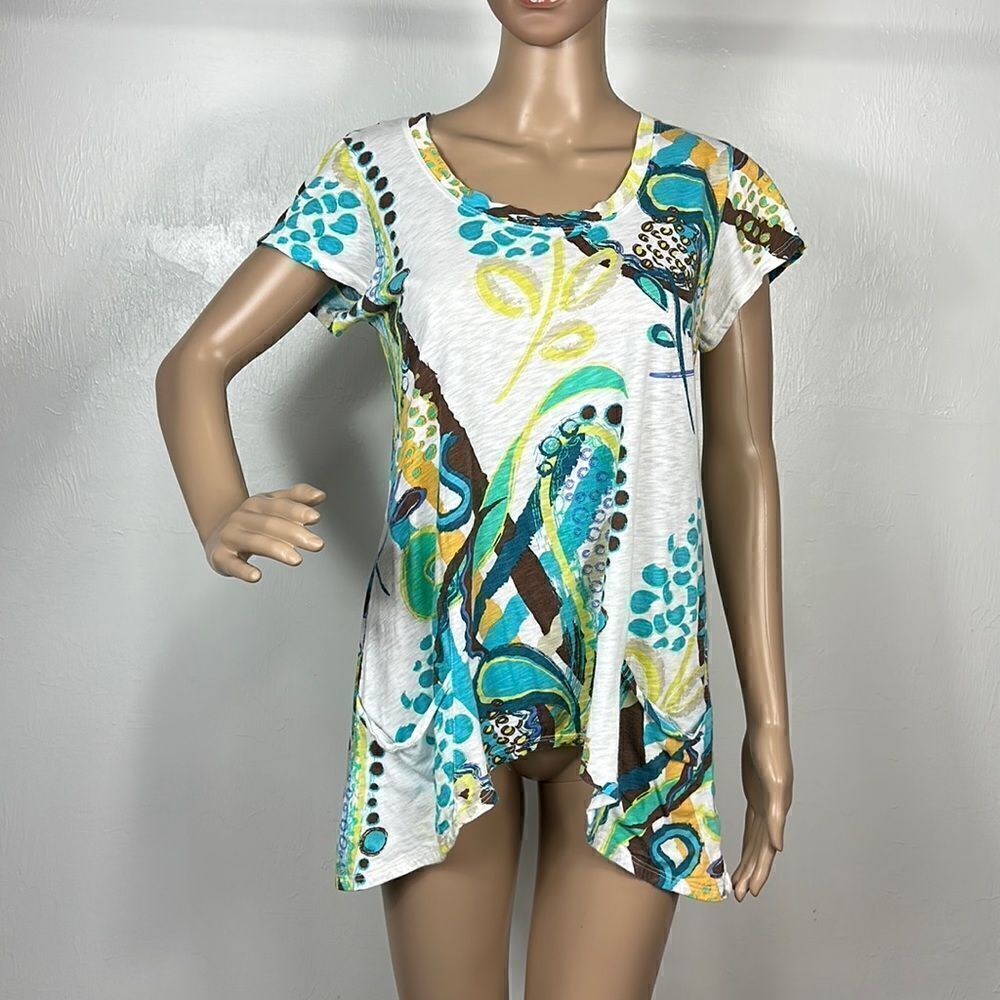 Fresh Produce Cotton Abstract Print Sharkbite Hem Short Sleeve T-Shirt Size XS